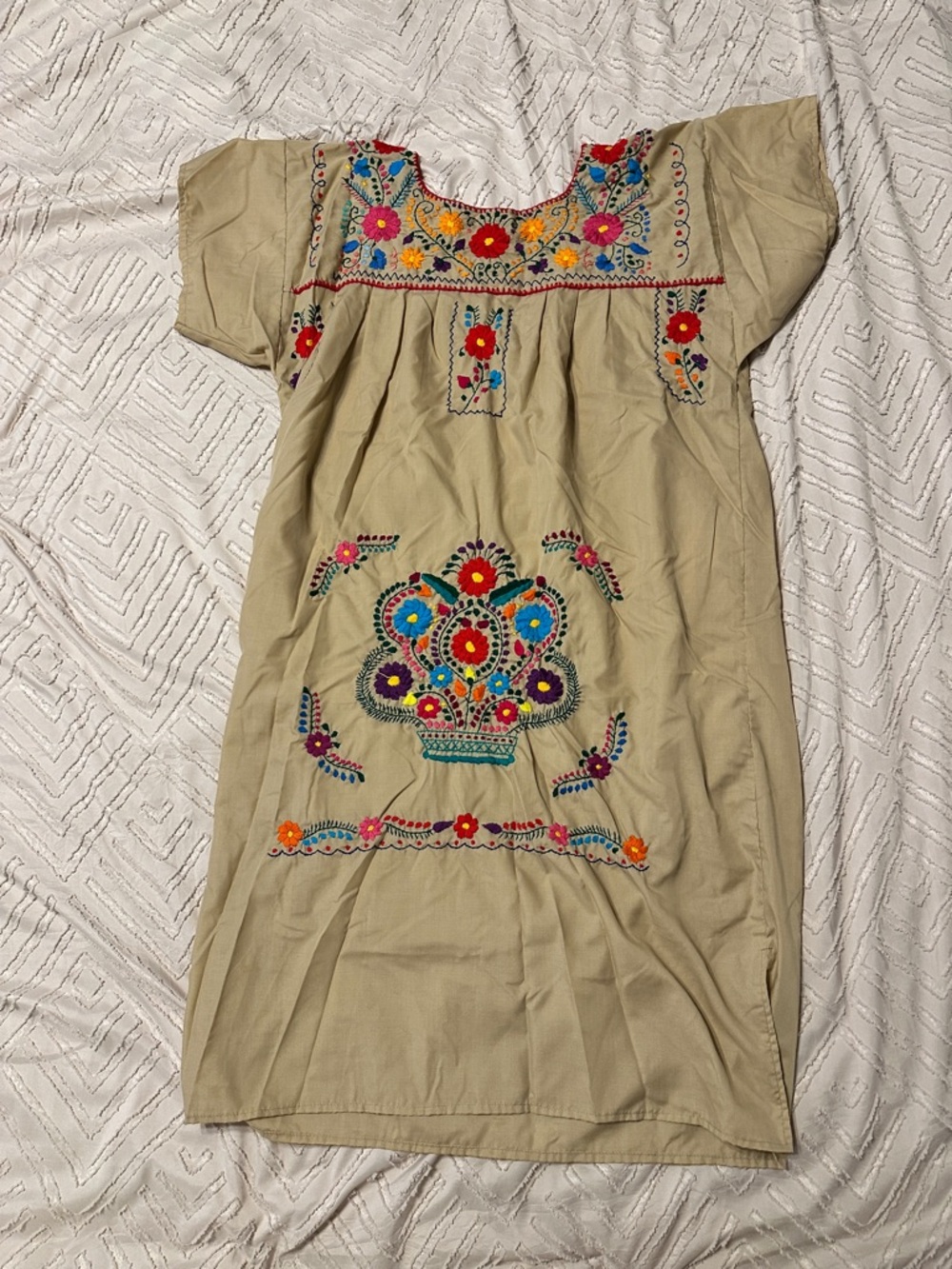Women’s Embroidered Beige Mexican-Style Dress